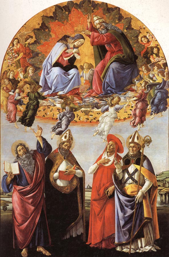 The Coronation of the Virgin with SS.Eligius,John the Evangelist,Au-gustion,and Jerome